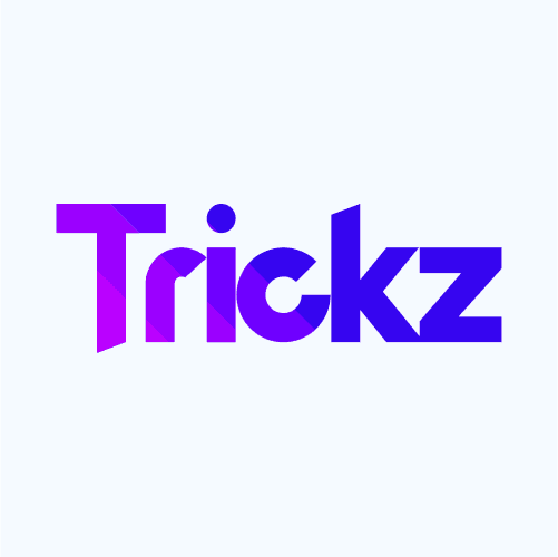 Logo with the word 'Trickz' in purple gradient on a light background.